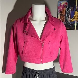 SHEIN Vibrant Pink Cropped Leather Jacket